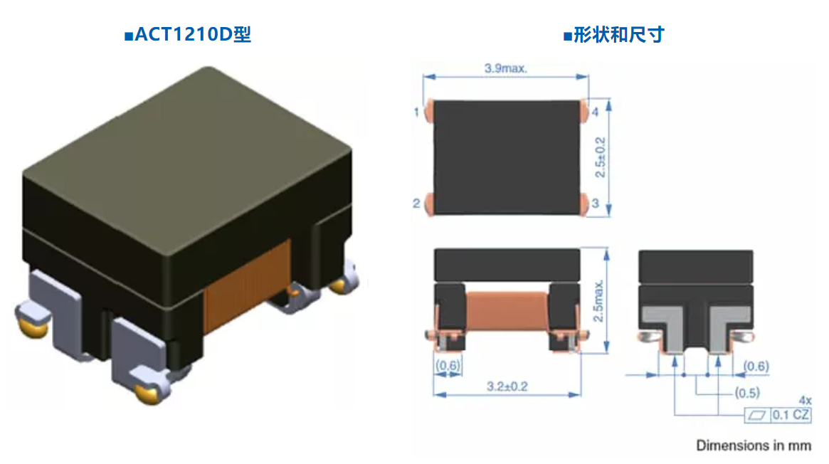 支持CAN FD的“ACT1210D型”共模滤波器